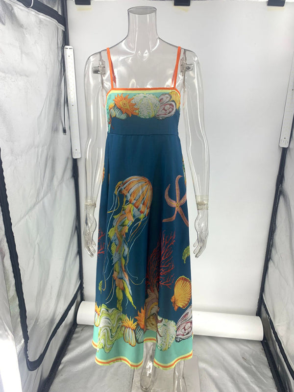 Dame Sommerkjole Ermeløs Bomull Og Lin Mønstret 3