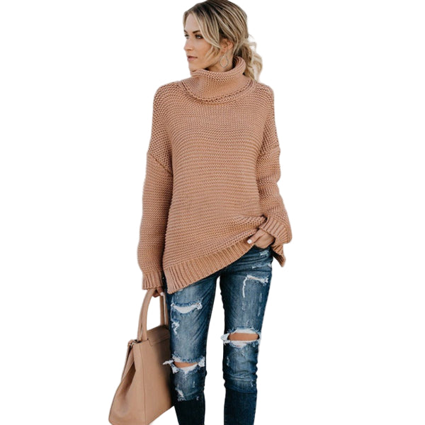 Dame Strikket Genser Turtleneck med Ribbestrikk 0