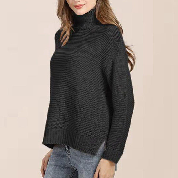 Dame Strikket Genser Turtleneck med Ribbestrikk 4