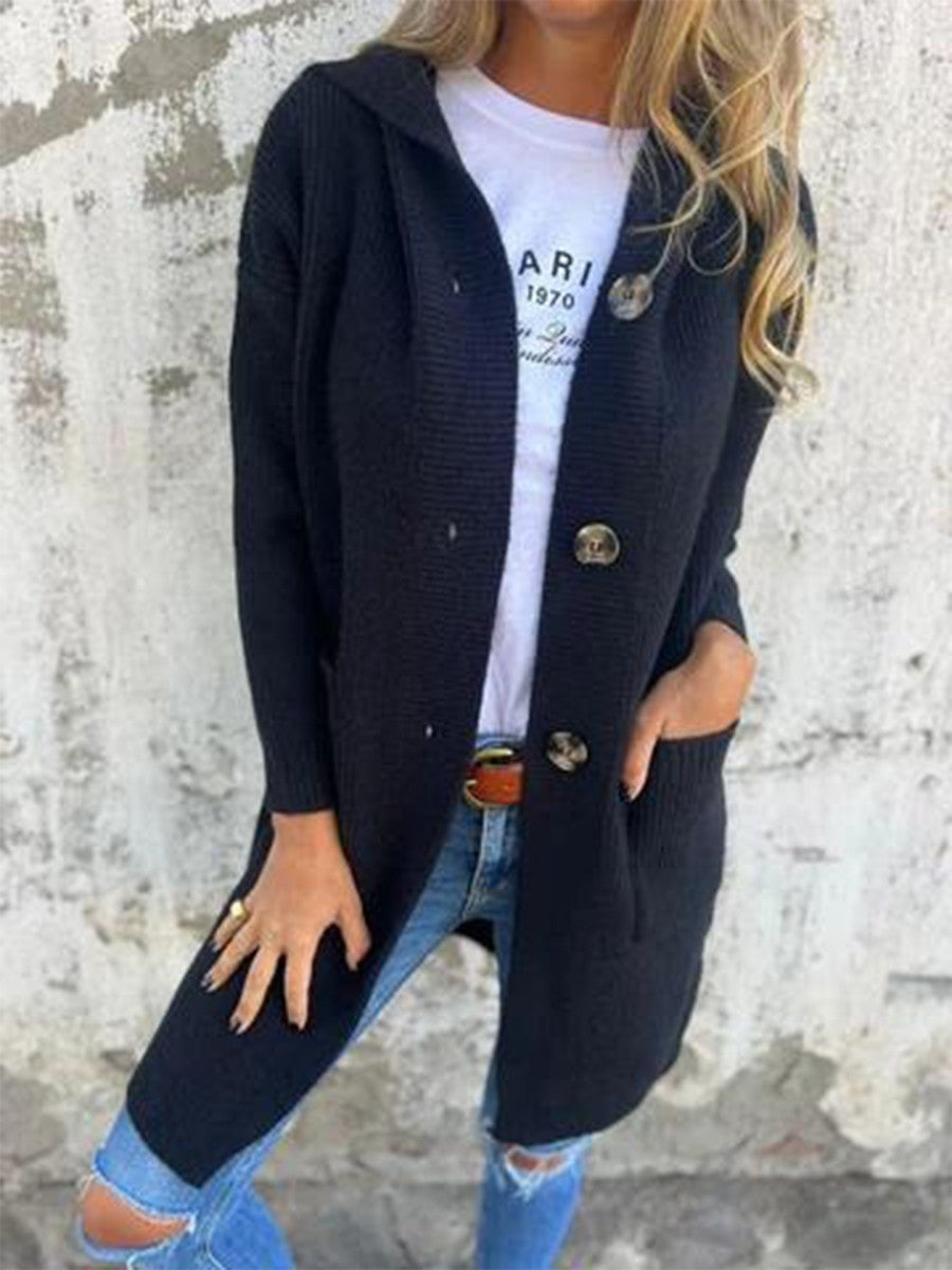 Dame Strikket Jakke Med Hette - Avslappet Passform 3