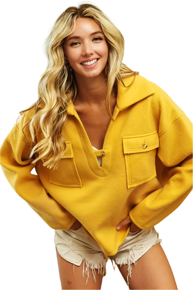 Dame Sweatshirt Fleece med Krage og Lommer 0