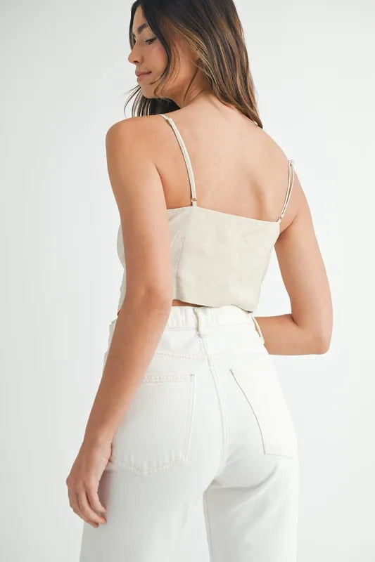 Dame Tank Top med Knapper Linblanding Kort Lengde 2