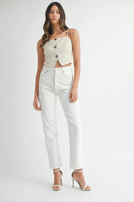 Dame Tank Top med Knapper Linblanding Kort Lengde 3