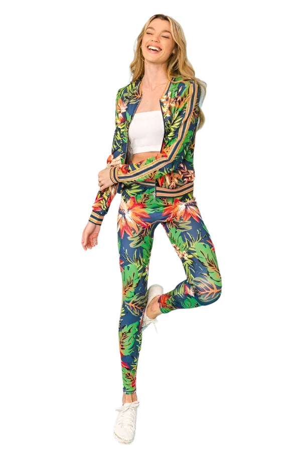 Dame Tracksuit Blomsterprint Kabelstrikket Myk Polyester Spandex 0