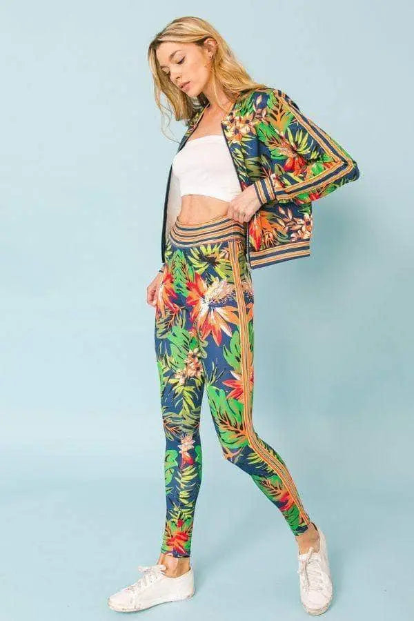 Dame Tracksuit Blomsterprint Kabelstrikket Myk Polyester Spandex 1