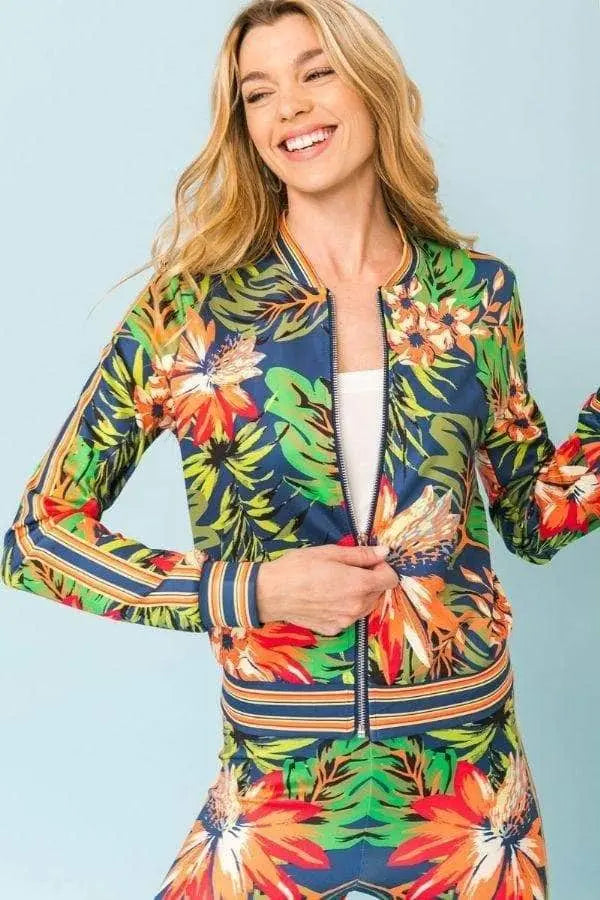 Dame Tracksuit Blomsterprint Kabelstrikket Myk Polyester Spandex 3