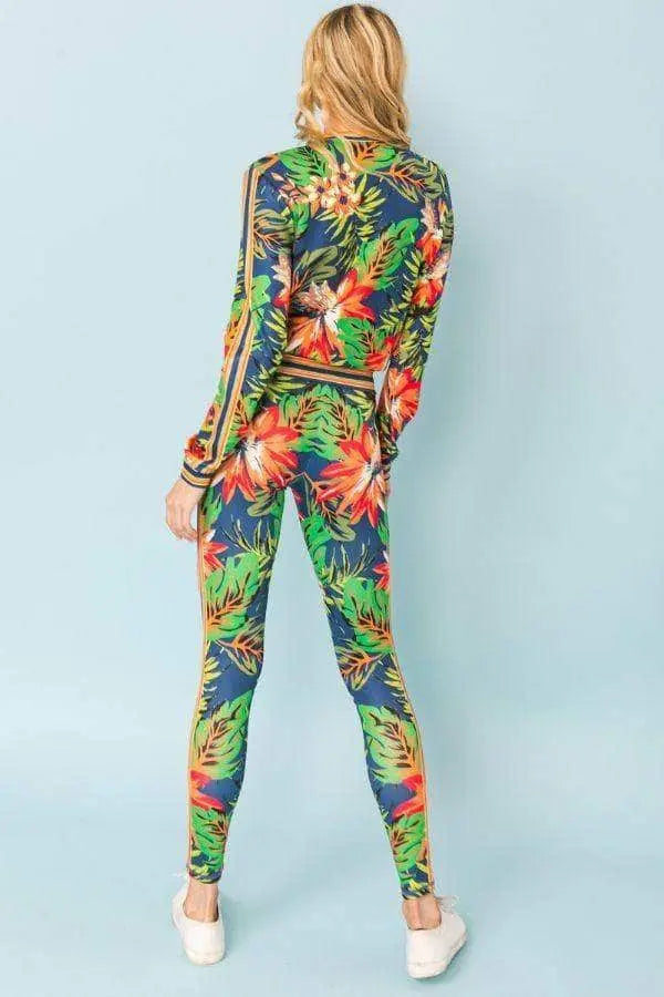 Dame Tracksuit Blomsterprint Kabelstrikket Myk Polyester Spandex 4