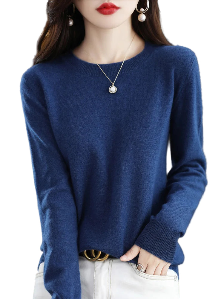 Dame Ullgenser O-Hals Langermet Merino Ull Strikkegenser 0