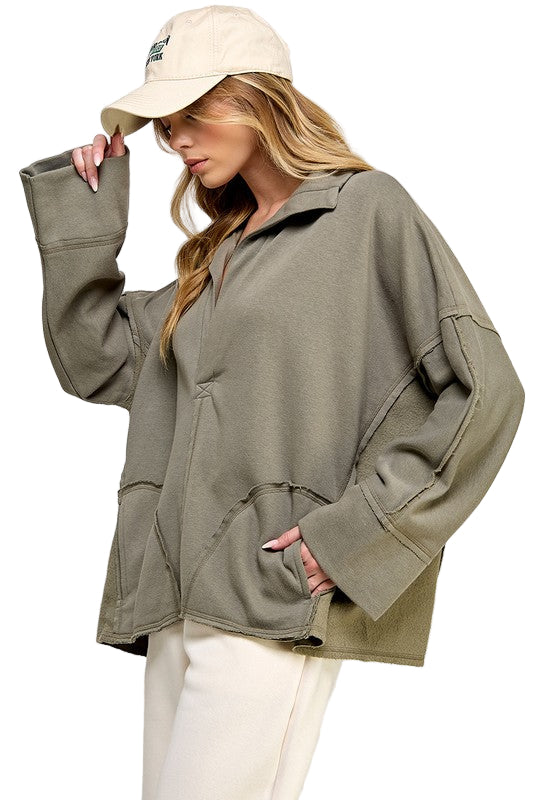 Dame V-Hals Dolman Ermeløs Genser 0