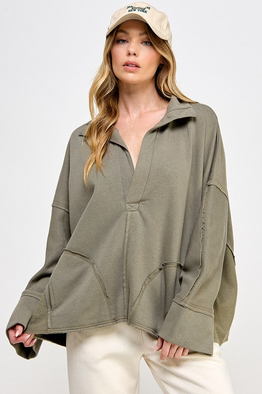 Dame V-Hals Dolman Ermeløs Genser 1