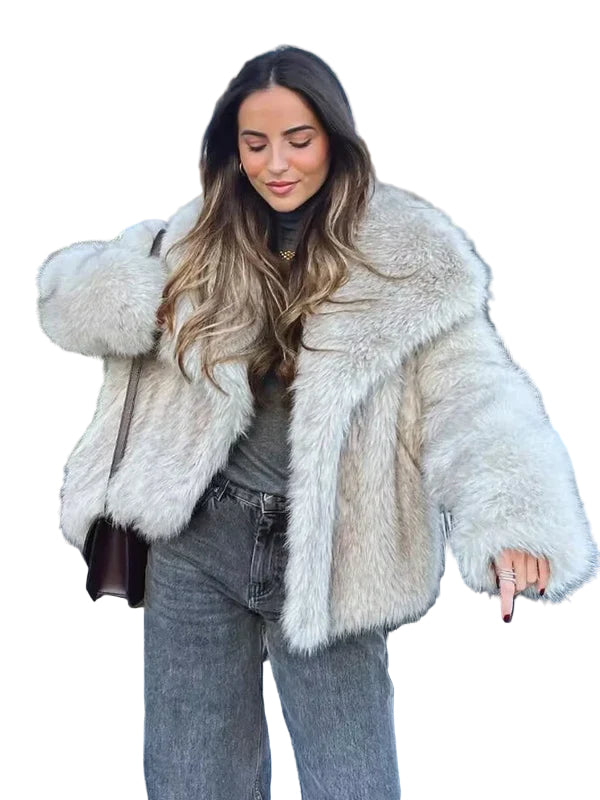 Dame Vinter Jakke Fuskepels Stilig 0