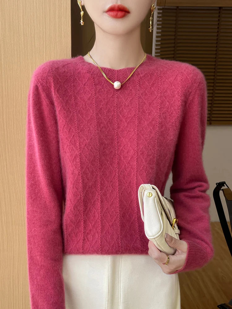 Damegenser Rund Hals Merinoull Langermet Komfortabel Fashion 11