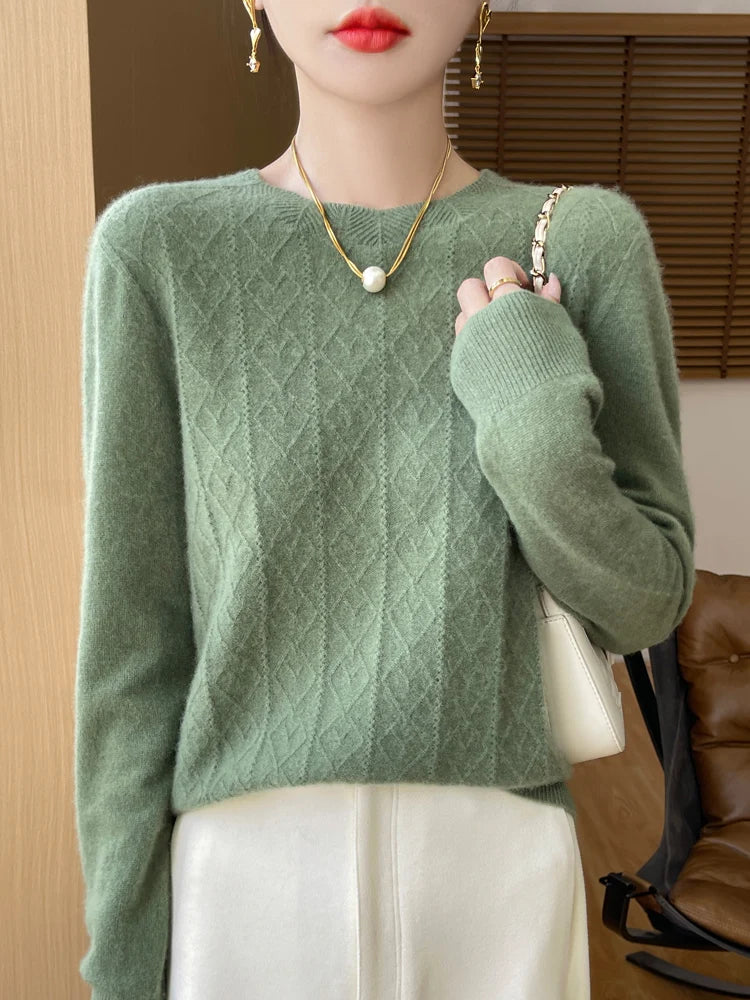 Damegenser Rund Hals Merinoull Langermet Komfortabel Fashion 9