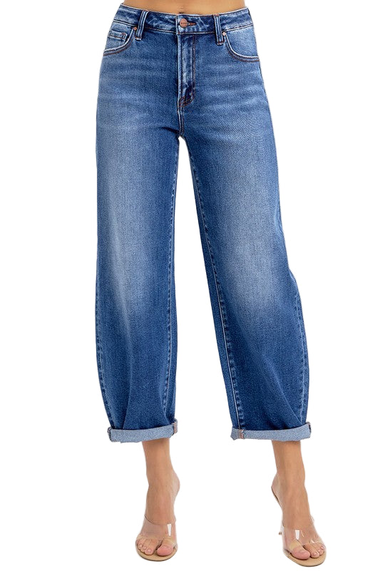 Damejeans Høy Midje Crop Mild Barrel Denim 0