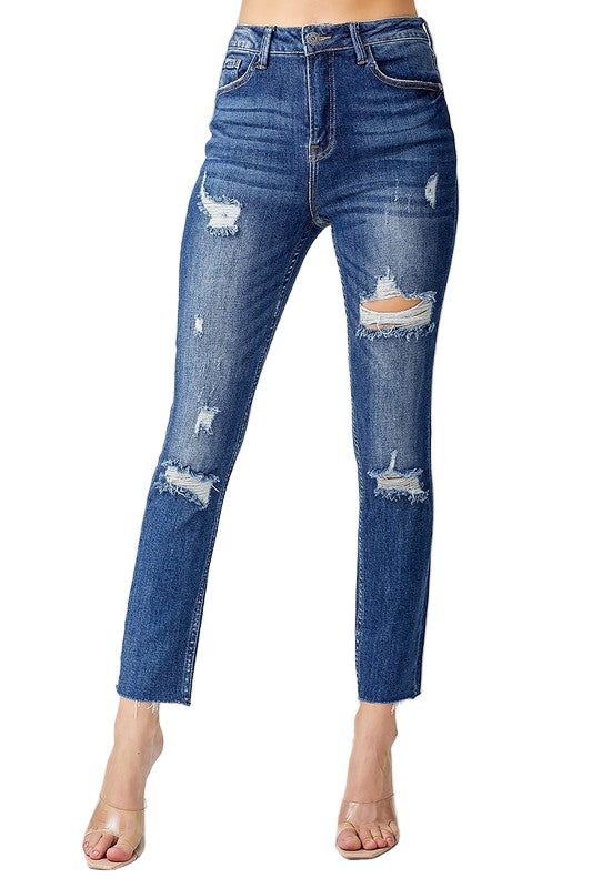 Damejeans Høy Midje Slitt Skinny Denim 0
