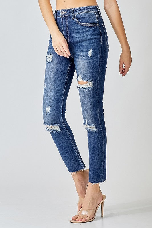 Damejeans Høy Midje Slitt Skinny Denim 1