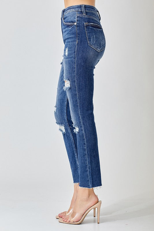 Damejeans Høy Midje Slitt Skinny Denim 2