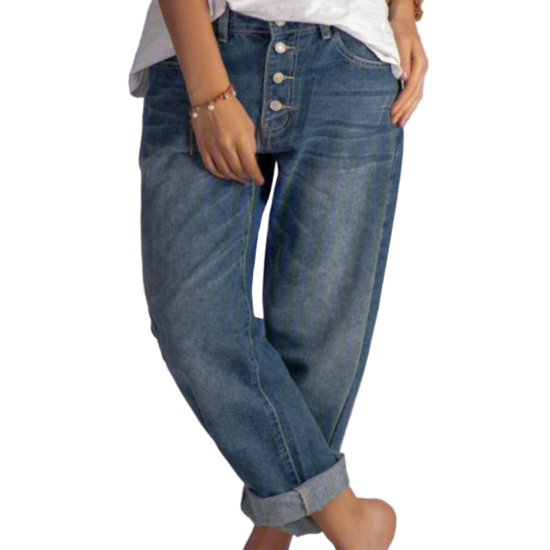 Damejeans med Vid Passform og Høy Midje 0