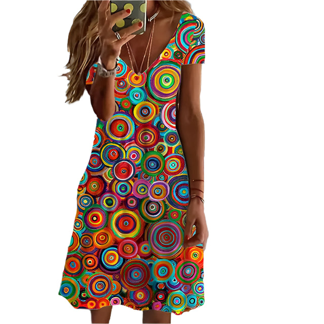 Damen Bunt Kjole Med Lekre Mønstre 0