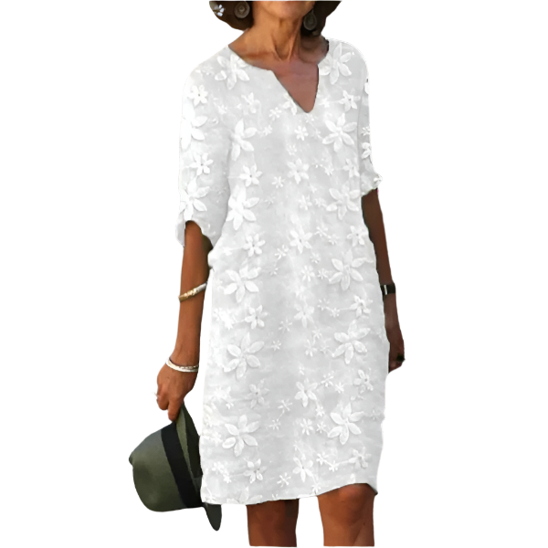 Damen Maxikjole med V-hals og Blomsterdesign 0