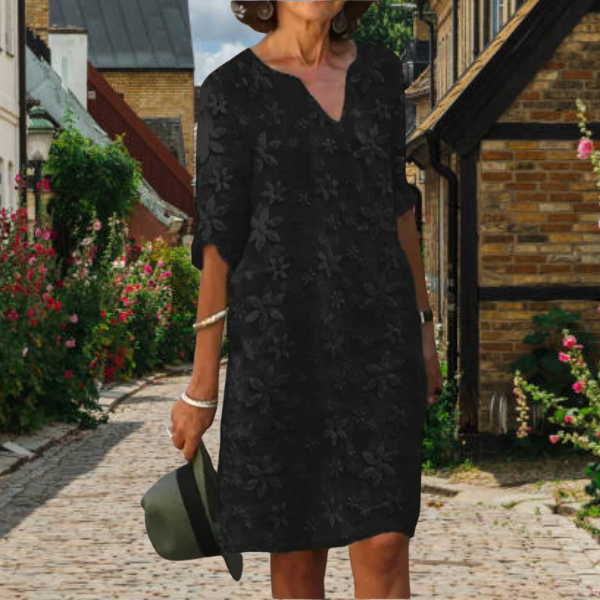 Damen Maxikjole med V-hals og Blomsterdesign 1