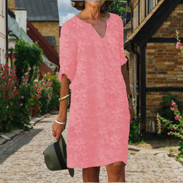 Damen Maxikjole med V-hals og Blomsterdesign 2