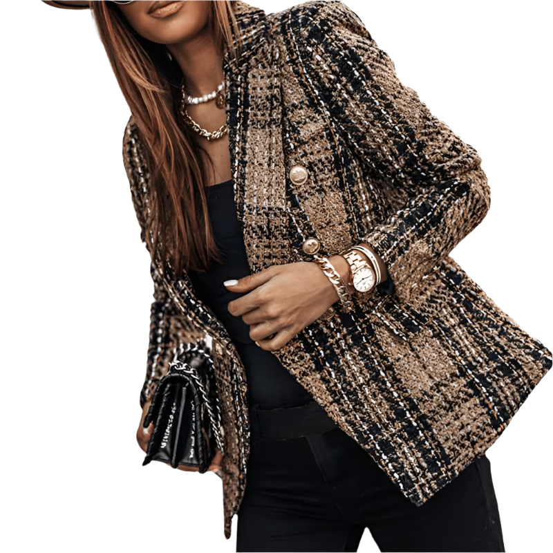 Damens Blazer med Rutemønster Klassisk Stil 0