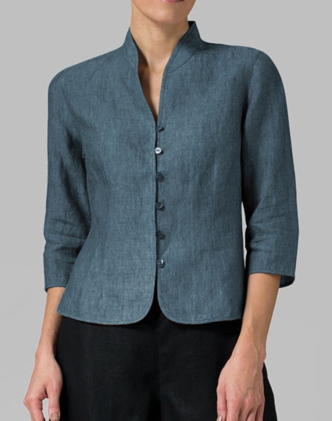 Damens Bluse med Stehkragen i Chambray 2