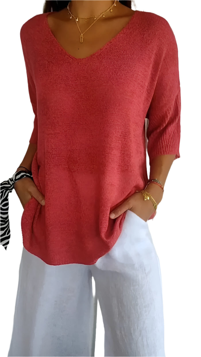 Damens Strikketopp med V-Ausschnitt 0