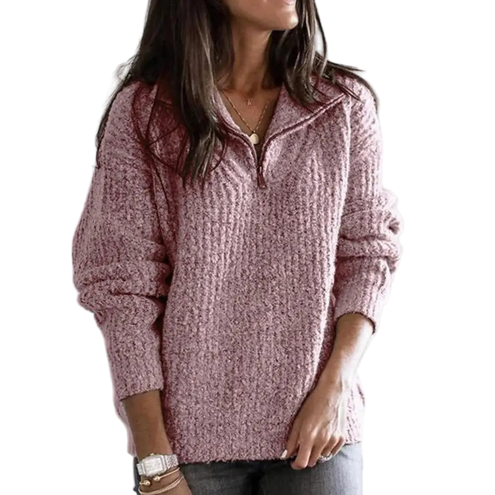 Damer Halv-Reißverschluss Pullover Langermet Myk Stoff 0