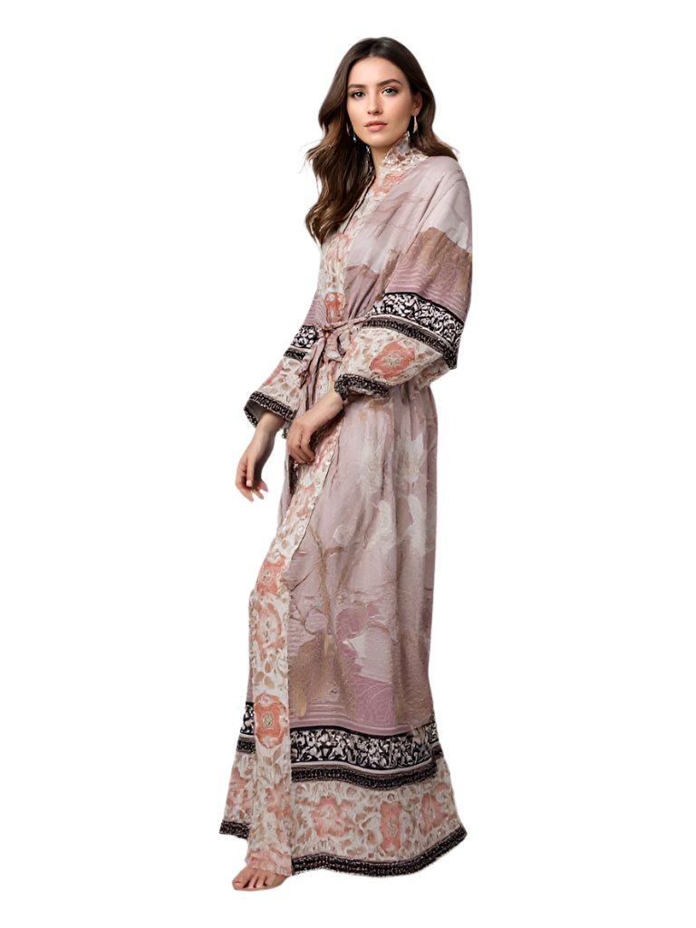 Damer Lange Kimono Blomsterprint Myk Blandingsstoff 0