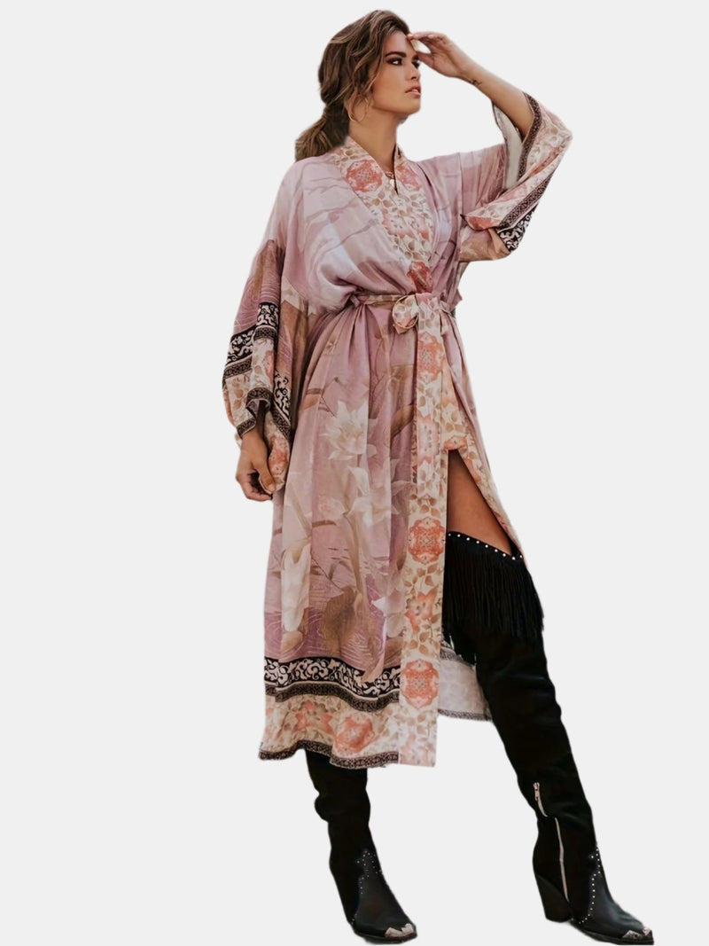 Damer Lange Kimono Blomsterprint Myk Blandingsstoff 3