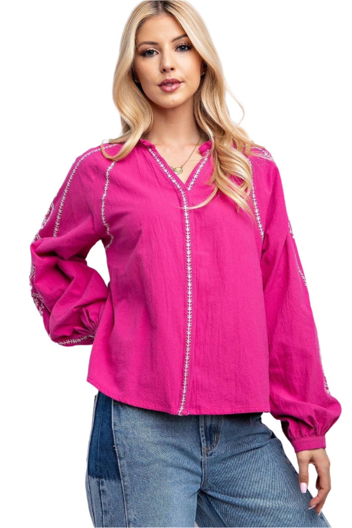 Damer Top med Broderi Boxy Loose 100% Bomull 0