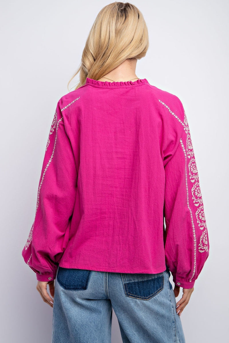 Damer Top med Broderi Boxy Loose 100% Bomull 2