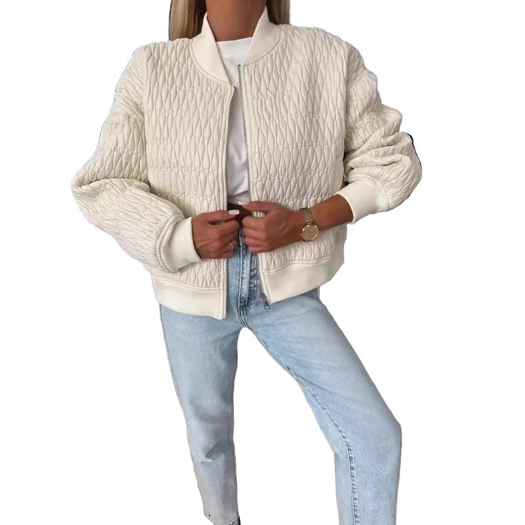 Damers Quilted Bomberjakke med Glidelås og Ribbestrikket Kant 0