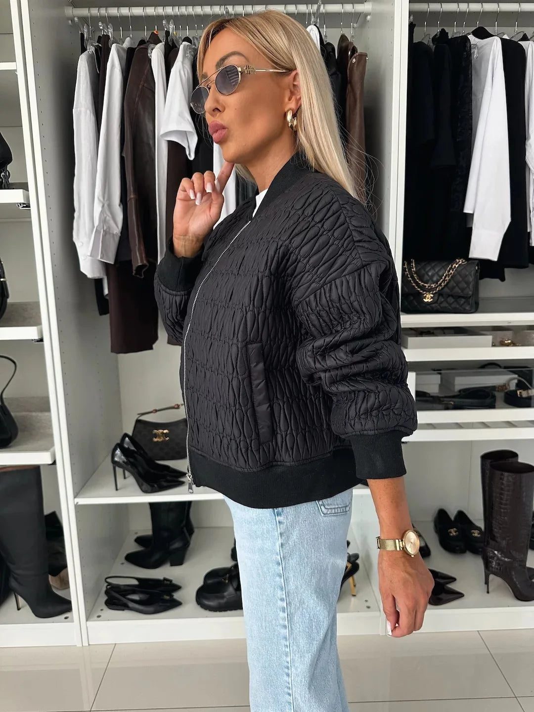 Damers Quilted Bomberjakke med Glidelås og Ribbestrikket Kant 10