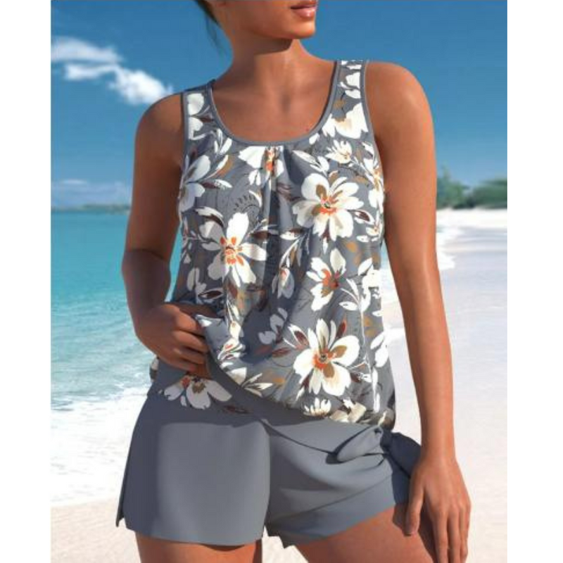 Damers Tankini Sett med Blomsterdesign og To Farger 1