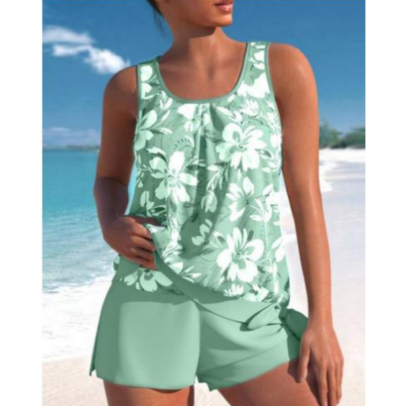 Damers Tankini Sett med Blomsterdesign og To Farger 3