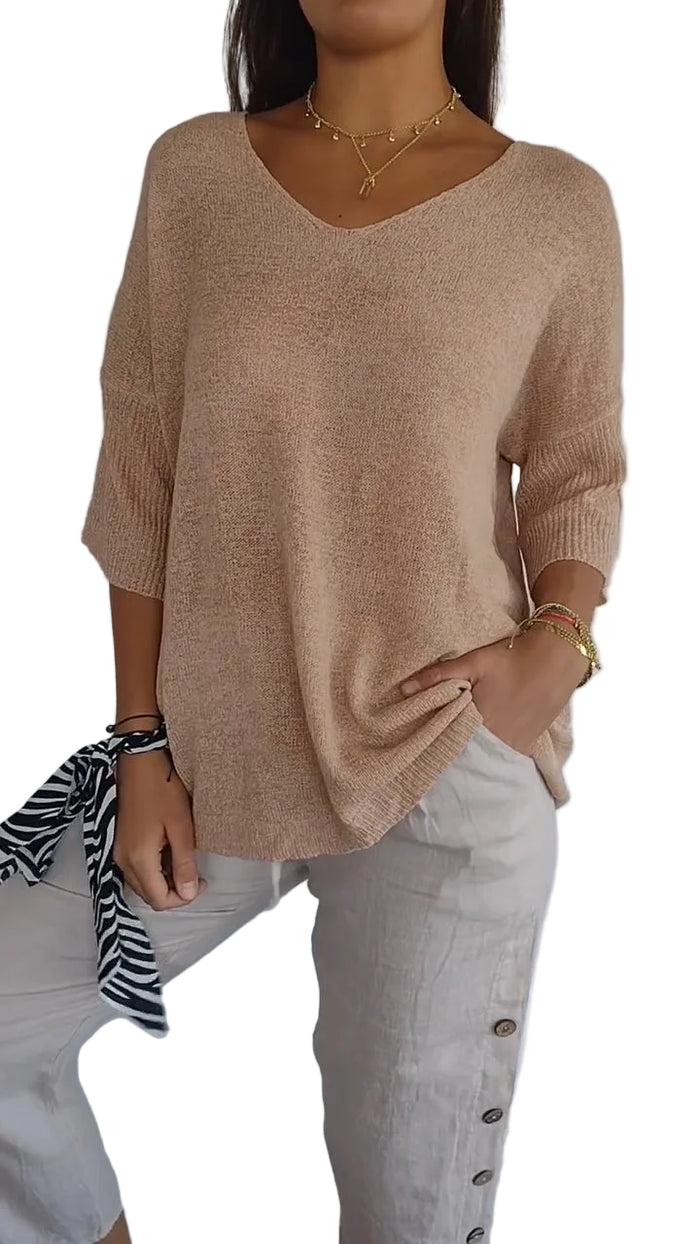 Dametopp med V-hals og Elegant Design 0