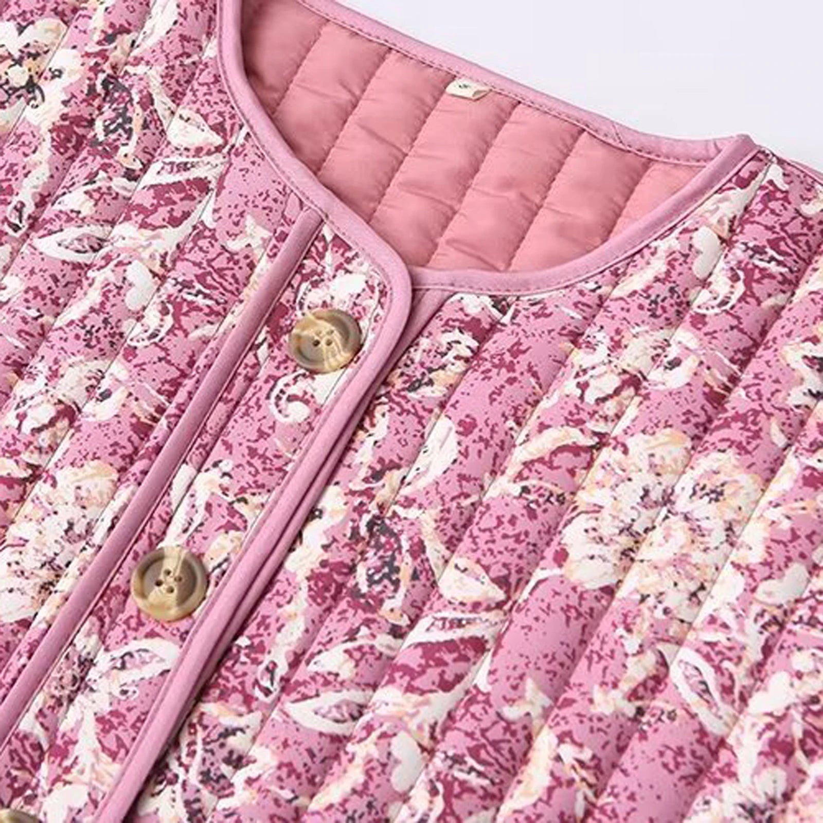 Dunjakke Dame Cropped Med Blomsterprint 3