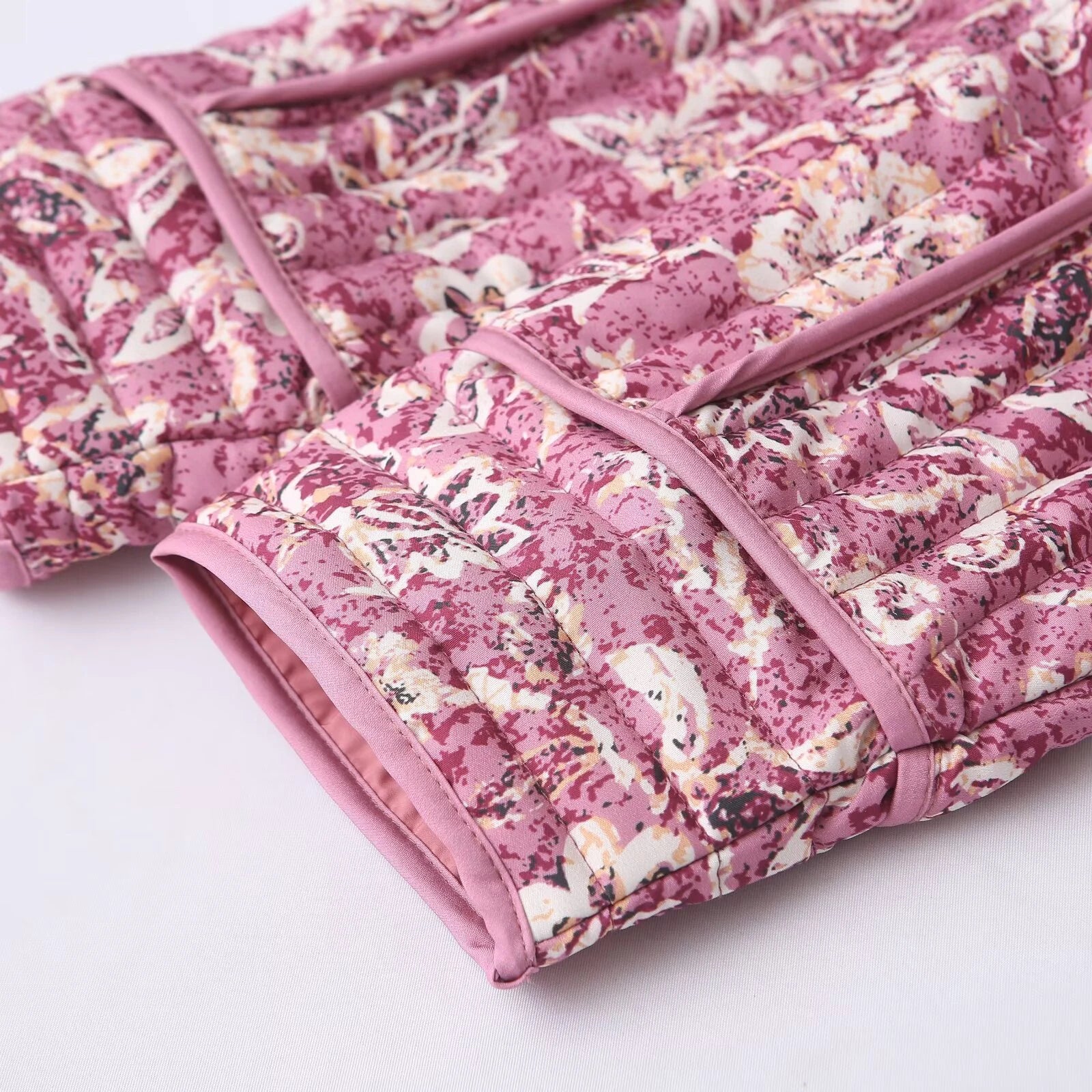 Dunjakke Dame Cropped Med Blomsterprint 4