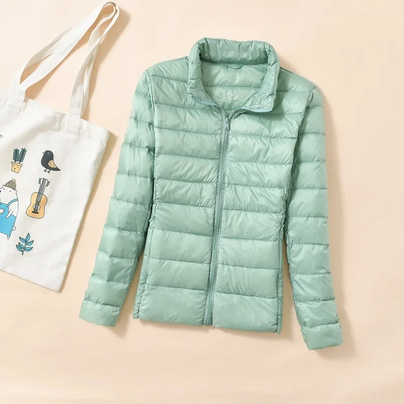 Dunjakke Dame Lett Kort Quiltet Puffer Parkas 7