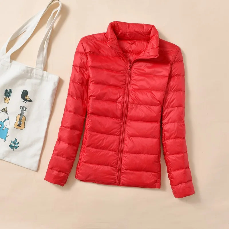 Dunjakke Dame Lett Kort Quiltet Puffer Parkas 8