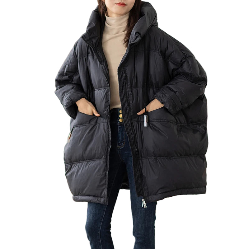 Dunjakke Dame med Hette Casual Lang Design for Kalde Dager 0