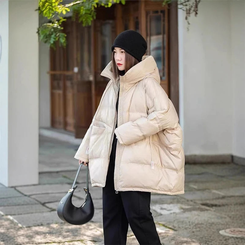 Dunjakke Dame med Hette Casual Lang Design for Kalde Dager 11