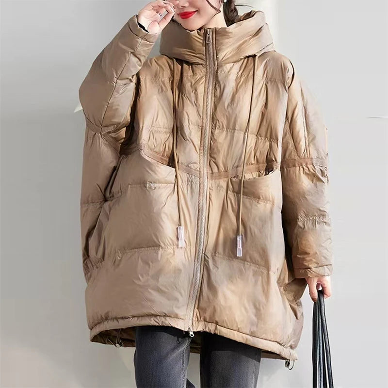 Dunjakke Dame med Hette Casual Lang Design for Kalde Dager 12