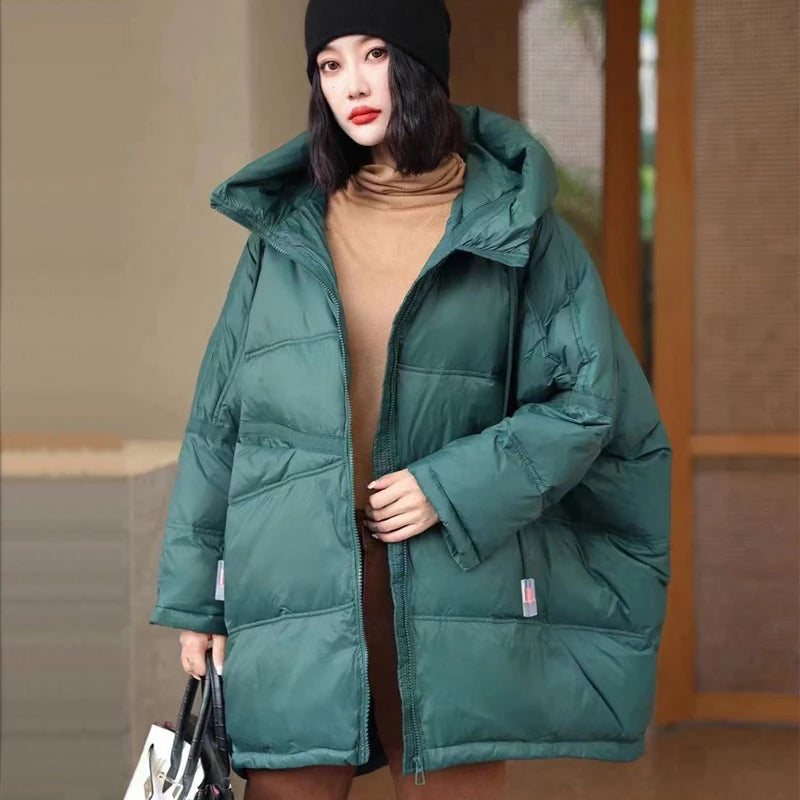 Dunjakke Dame med Hette Casual Lang Design for Kalde Dager 6