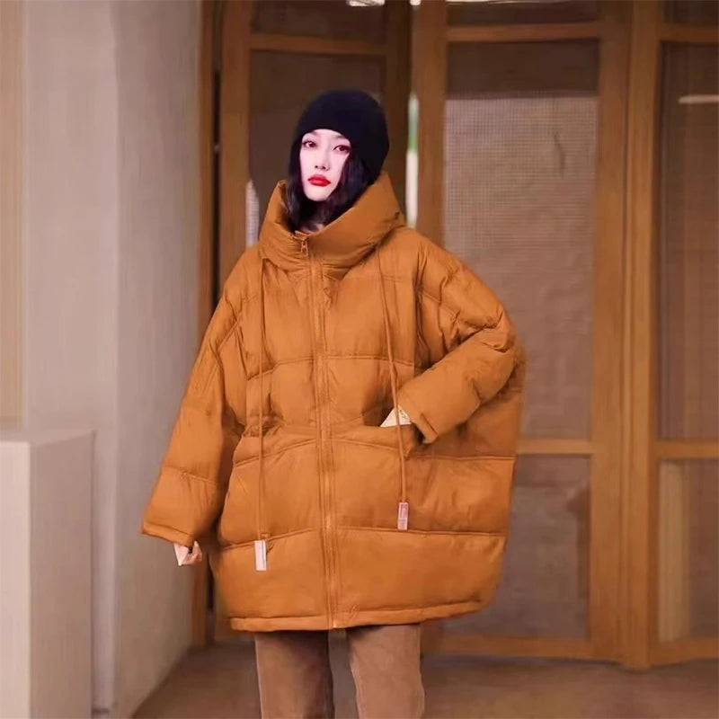 Dunjakke Dame med Hette Casual Lang Design for Kalde Dager 7