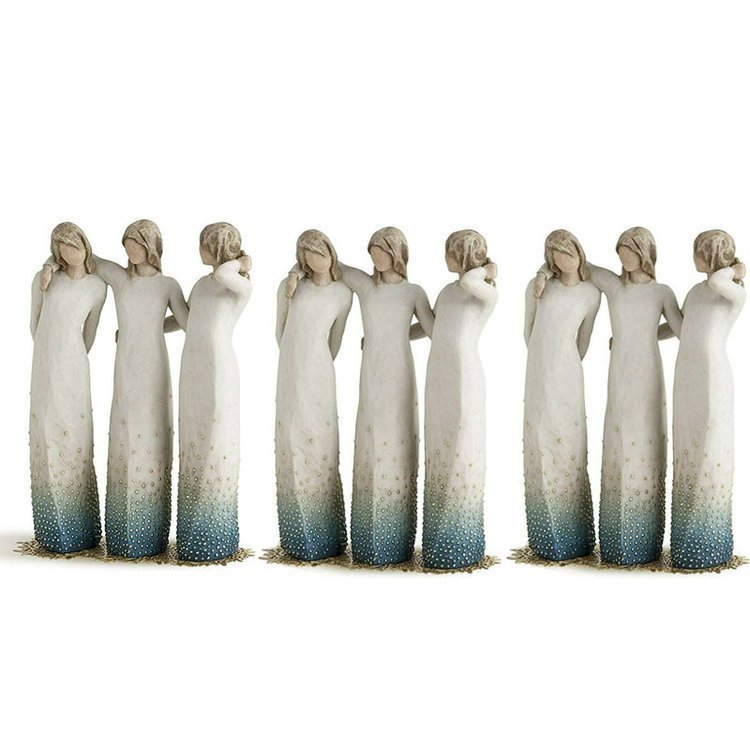 Håndlaget Statue av Søstre med Håndmalt Detaljer 7