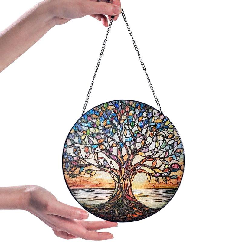 Håndlaget Vindusdekorasjon Livets Tre i Glassmaleri 0